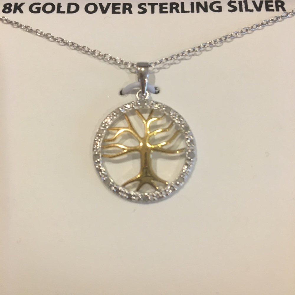NWT SS Diamond family tree necklace
